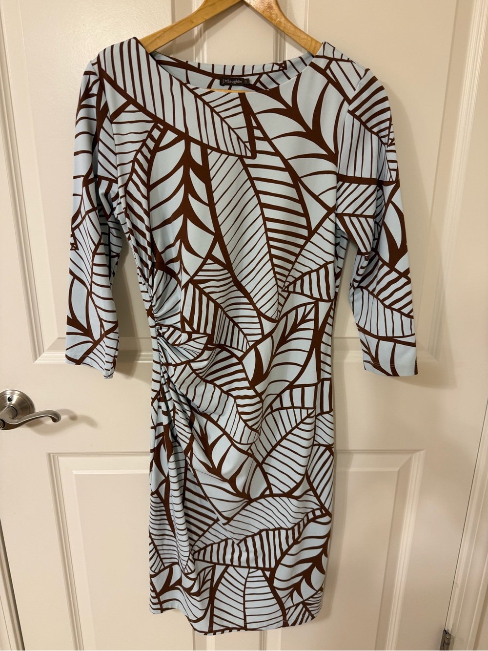 J. McLaughlin Mari Catalina Palm Leaf Boat Neck Dress Stretch Women’s Small EUC
